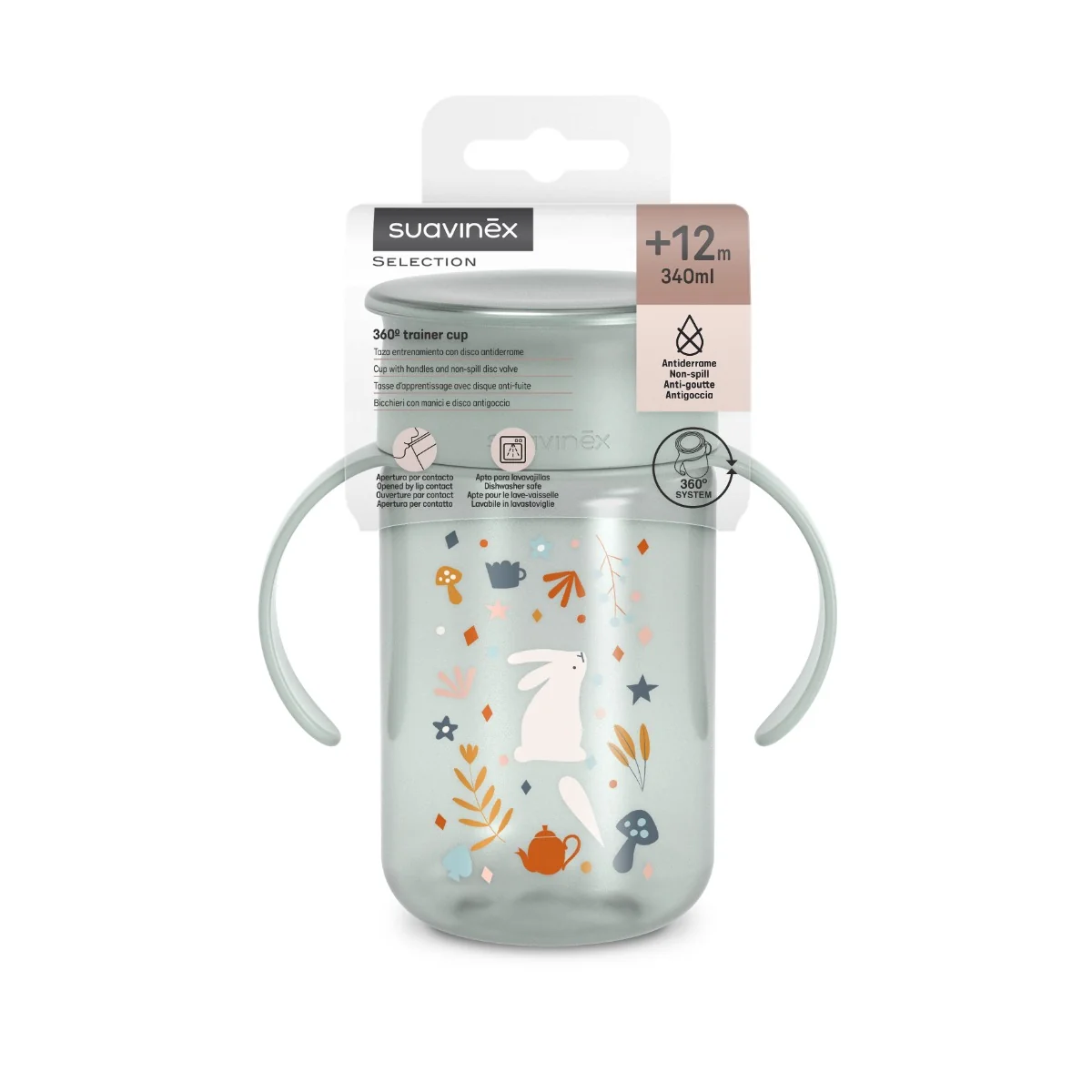Suavinex Wonderland 360 Láhev na učení 340 ml 1 ks zelená