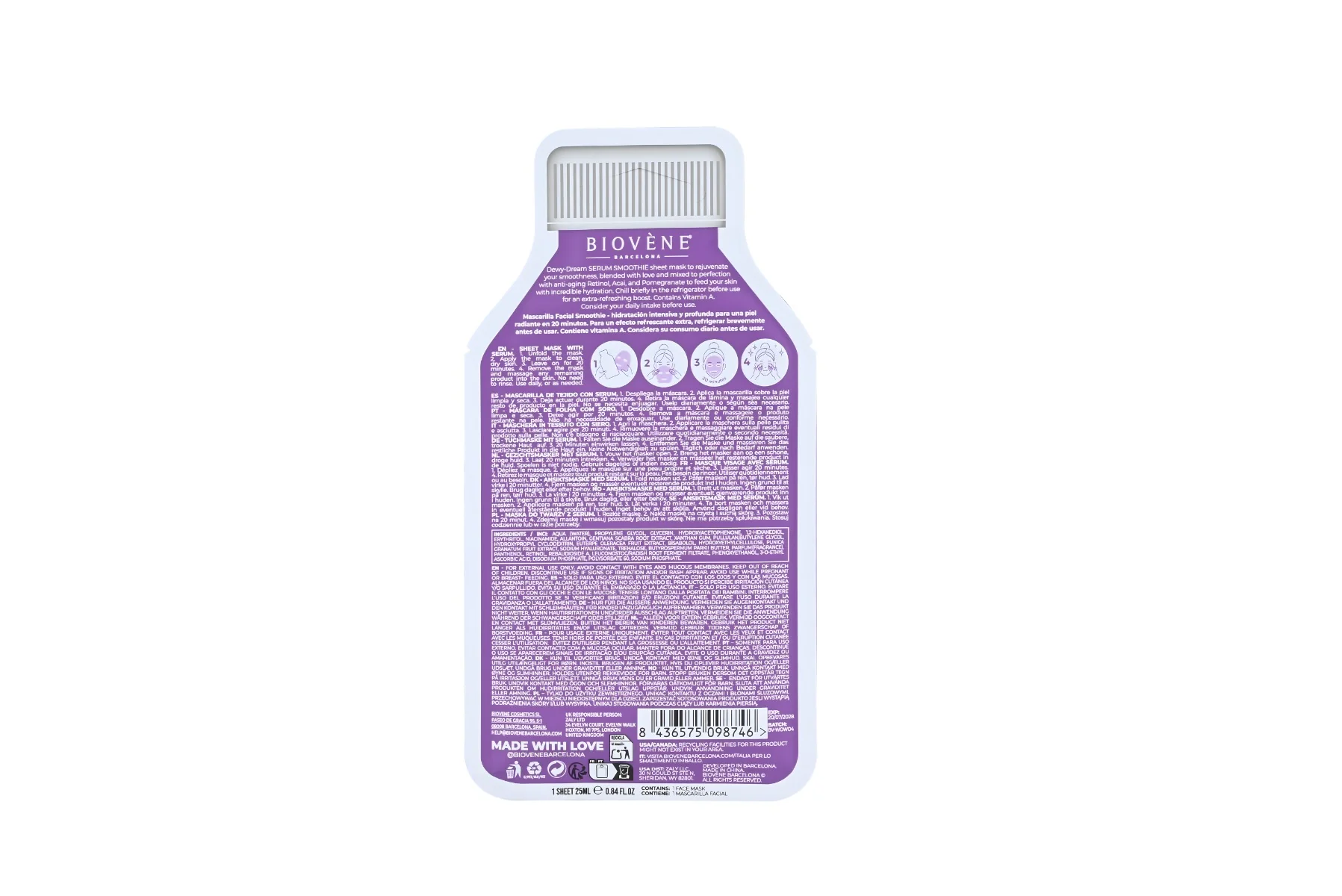BIOVÉNE Acai + Retinol Dewy-Dream plátýnková maska 25 ml