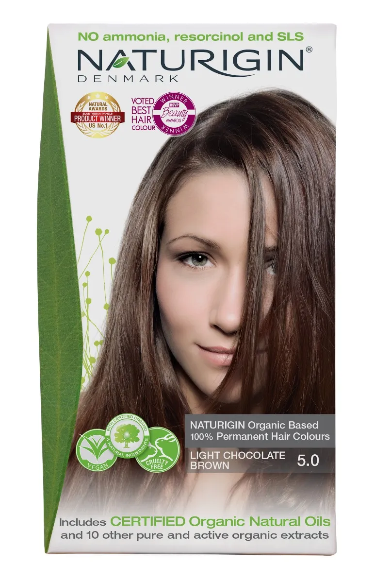 NATURIGIN Organic Based 100% Permanent Hair Colours Light Chocolate Brown 5.0 barva na vlasy 115 ml