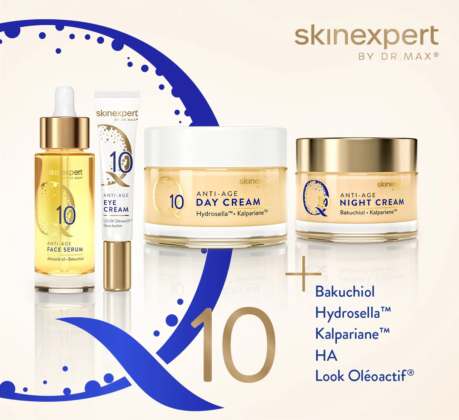 Skinexpert by Dr. Max Q10. Koenzym Q 10, Bakuchiol, Hydrosella TM, Kalpariane TM, + LOOK Oléoactif®