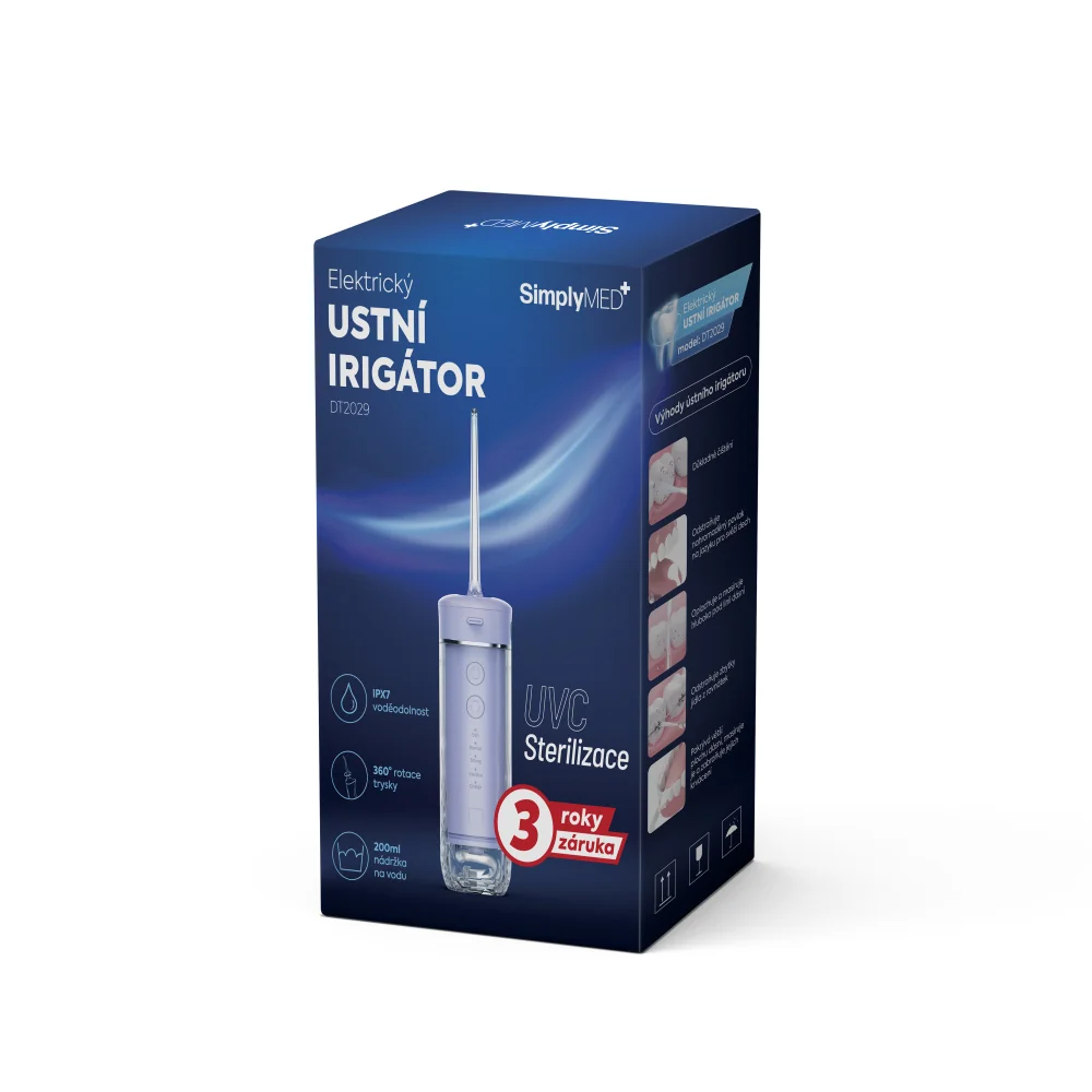 SimplyMed Elektrický ústní irigátor - zubní sprcha DT2029 s funkcí UVC sterilizace 1 ks