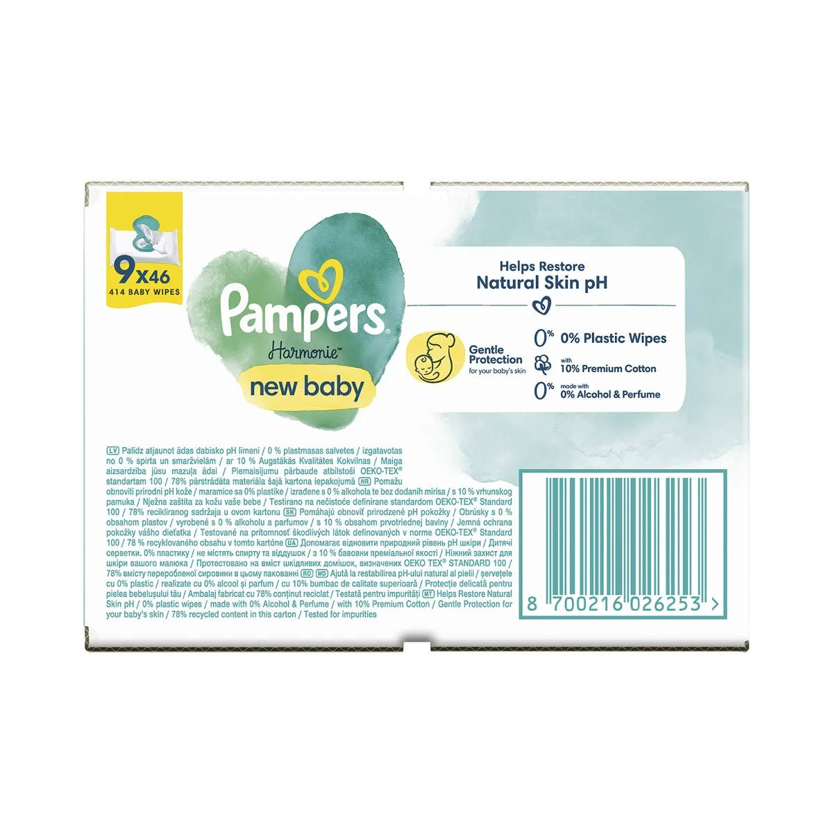 Pampers Harmonie New Baby Aloe vera vlhčené ubrousky 9x46 ks