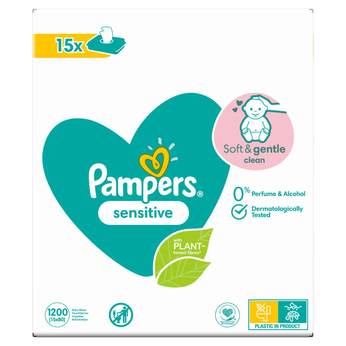 Pampers Sensitive vlhčené ubrousky 15x80 ks