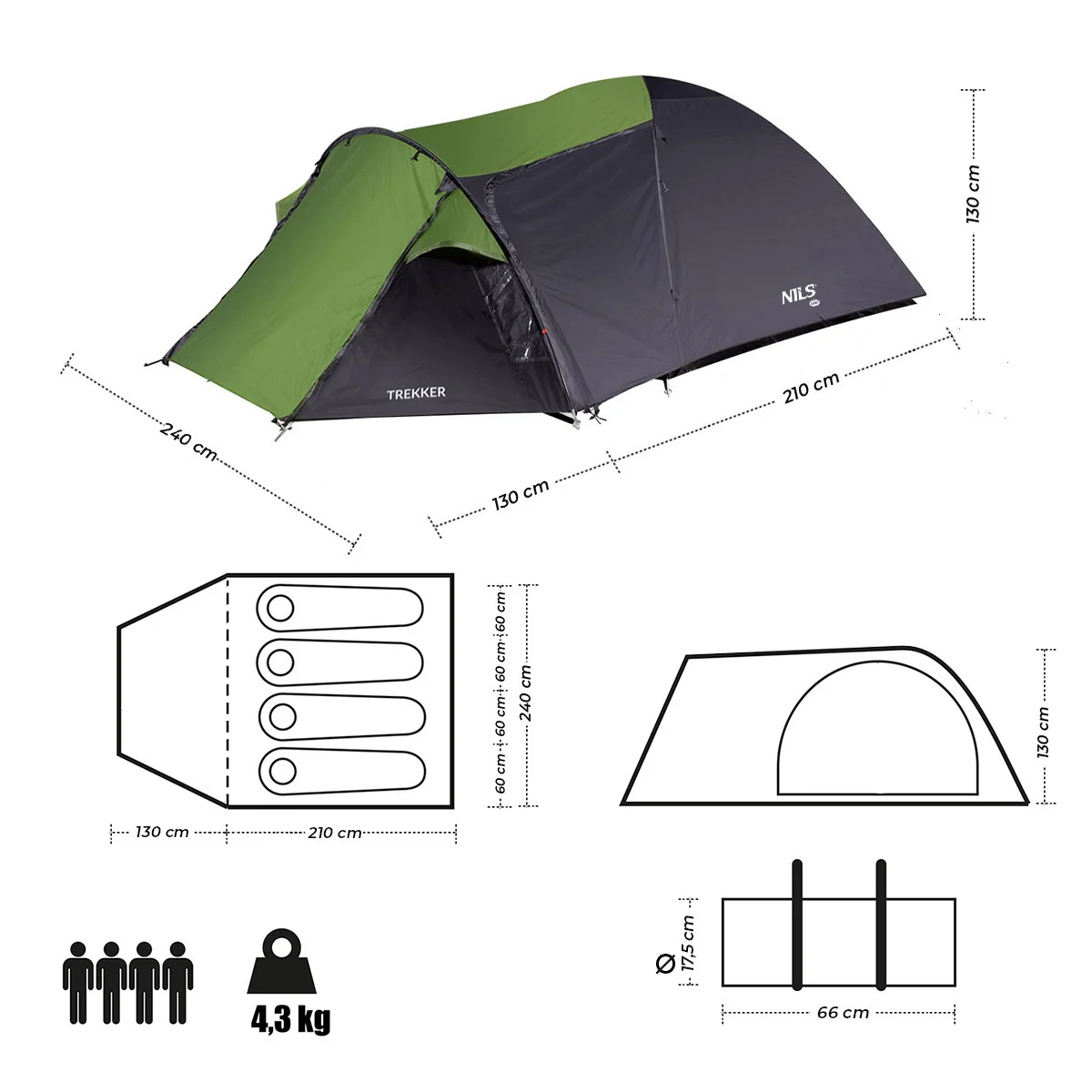 Nils Turistický stan NC6012 Trekker zelený