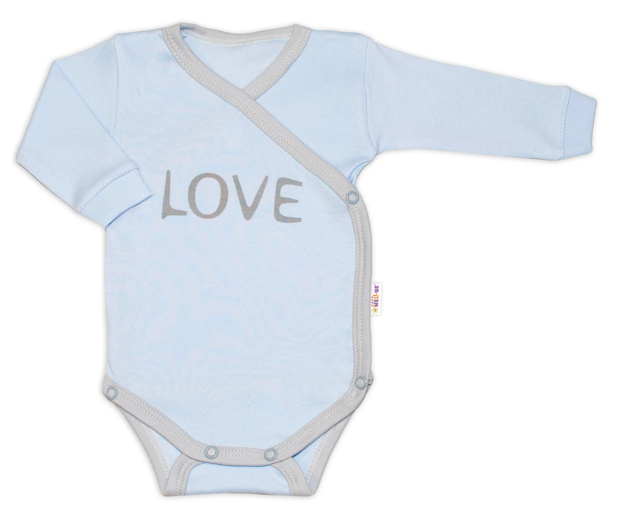 Baby Nellys Body dlouhý rukáv Love - zapínání bokem, modré vel.  68