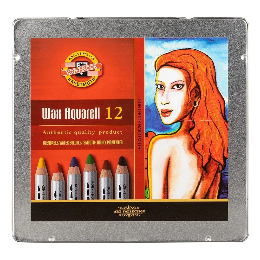 KOH-I-NOOR WAX AQUARELL 8282/12 - akvarelové pastely v plechovém pouzdře - 12 ks