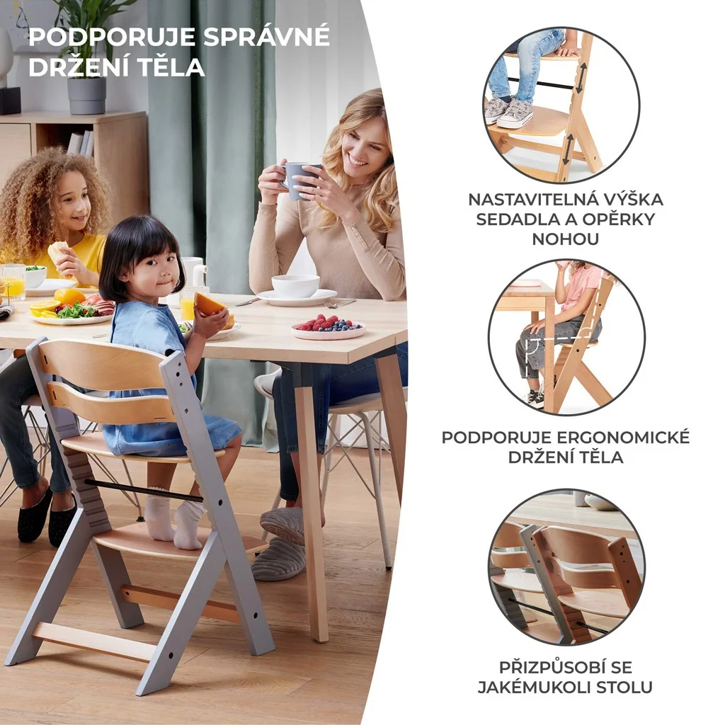 Kinderkraft Dřevěná jídelní židlička, stoleček 3 v 1 - Enock, natural
