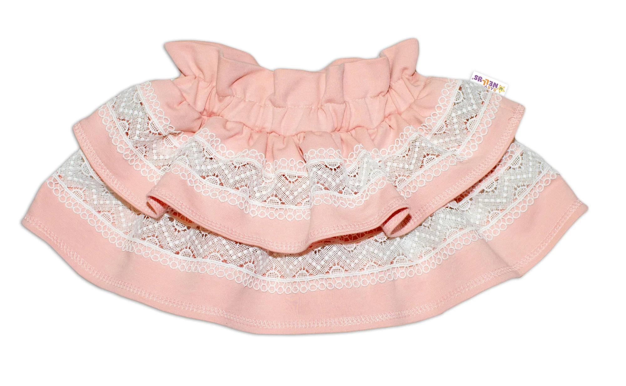 Baby Nellys 2-dílná sada, body dl.rukáv + suknička s krajkou a volánky vel. 98, pudrová