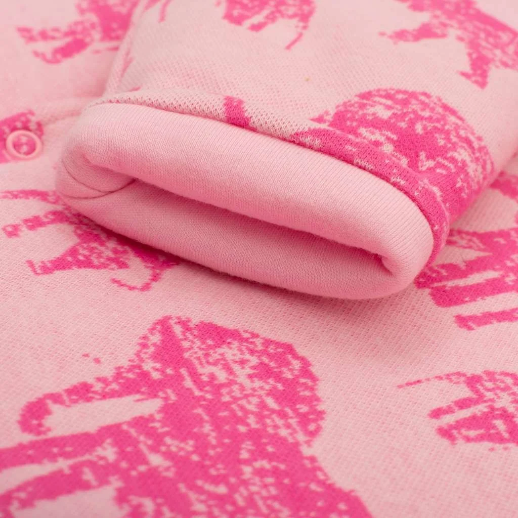 Baby Service Zateplená kojenecká kombinéza s kapucí Sloni růžová, vel. 68 (4-6m)