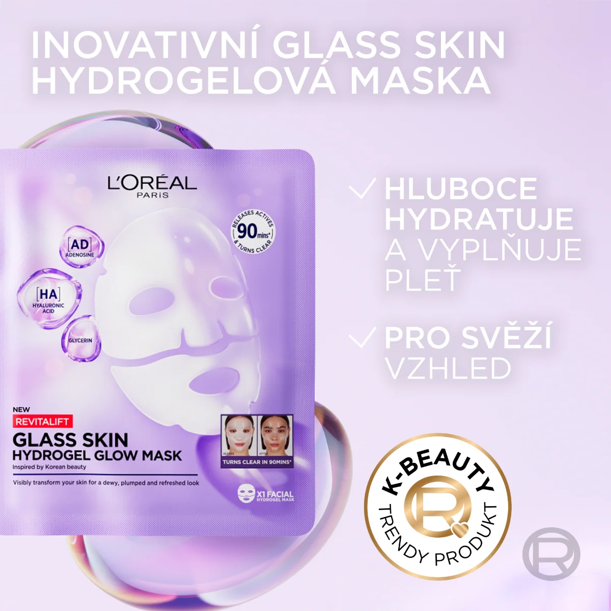 Loréal Paris Revitalift Filler Glass Skin hydrogelová rozjasňující maska 1 ks