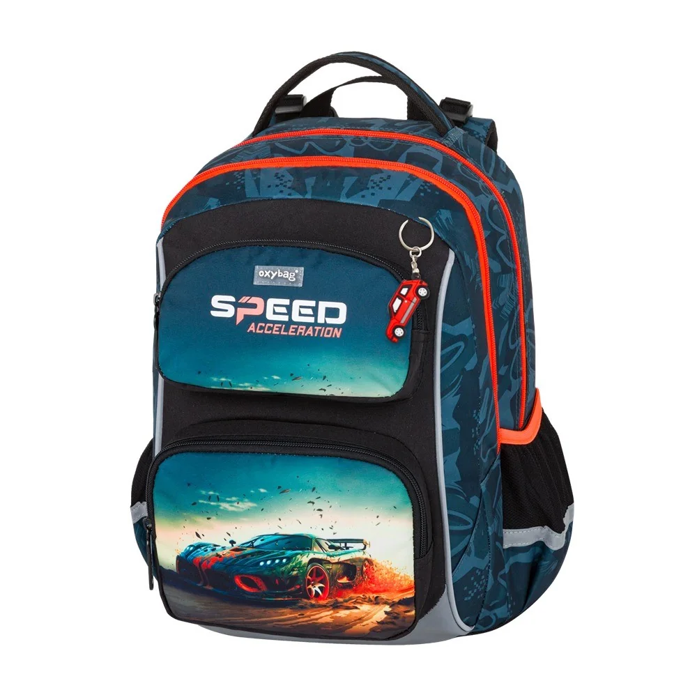 Oxybag OXY JUMPER - školní set Auto 3 ks: batoh, penál, sáček batoh, penál, sáček