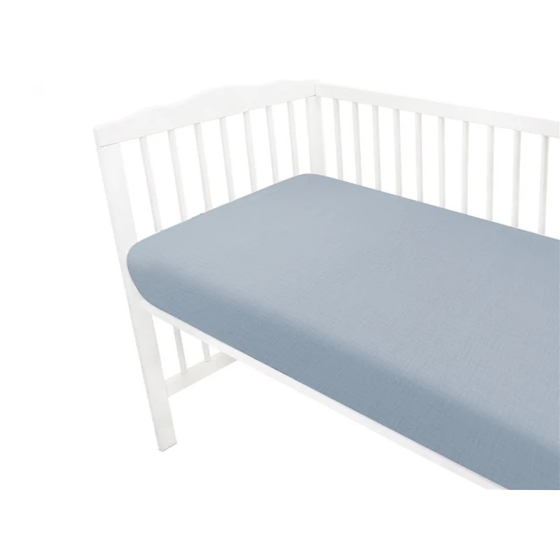 Baby Nellys Mušelínové prostěradlo do postýlky 60 x 120 NATURE double - jeans