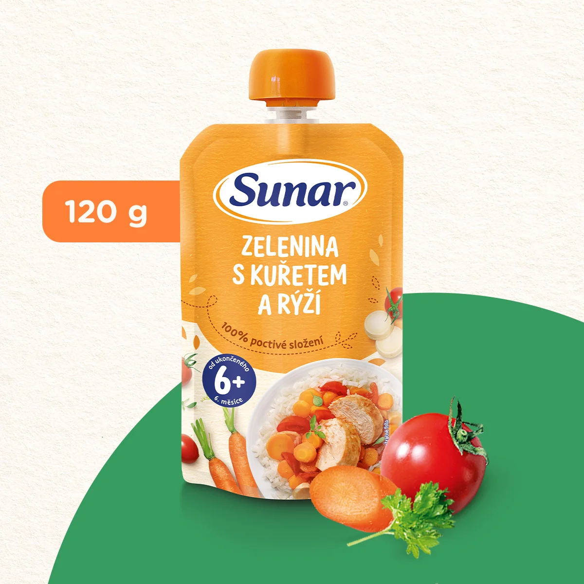 Sunar Příkrm Zelenina s kuřetem a rýží 6m+ kapsička 120 g