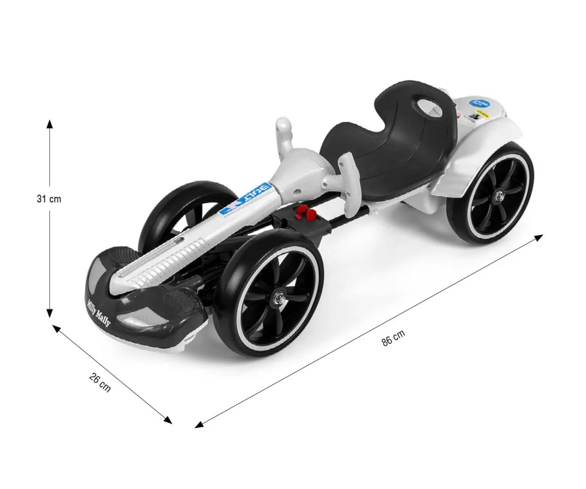 Milly Mally Elektrický gokart BOLT s dálkovým ovládáním, LED, Bluetooth, bílé