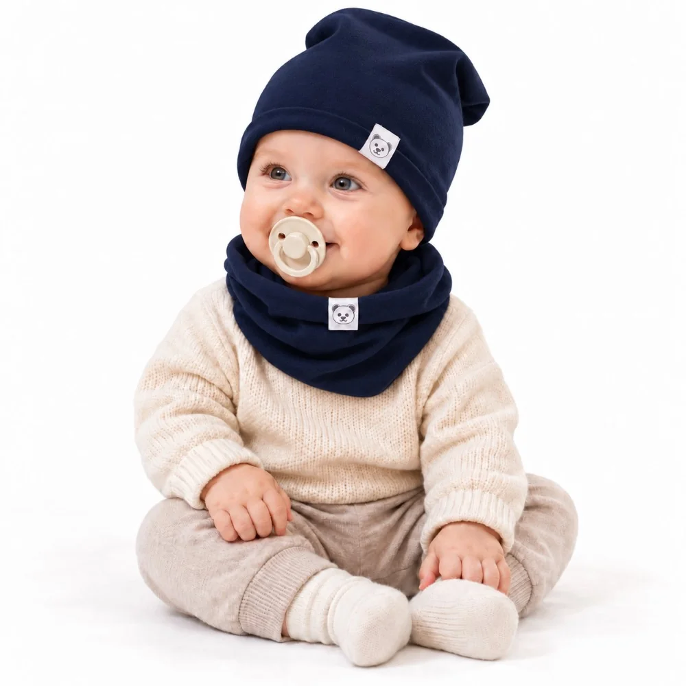 Baby Nellys Čepice s nákrčníkem bavlna, Little Bear,granátová, 98/134