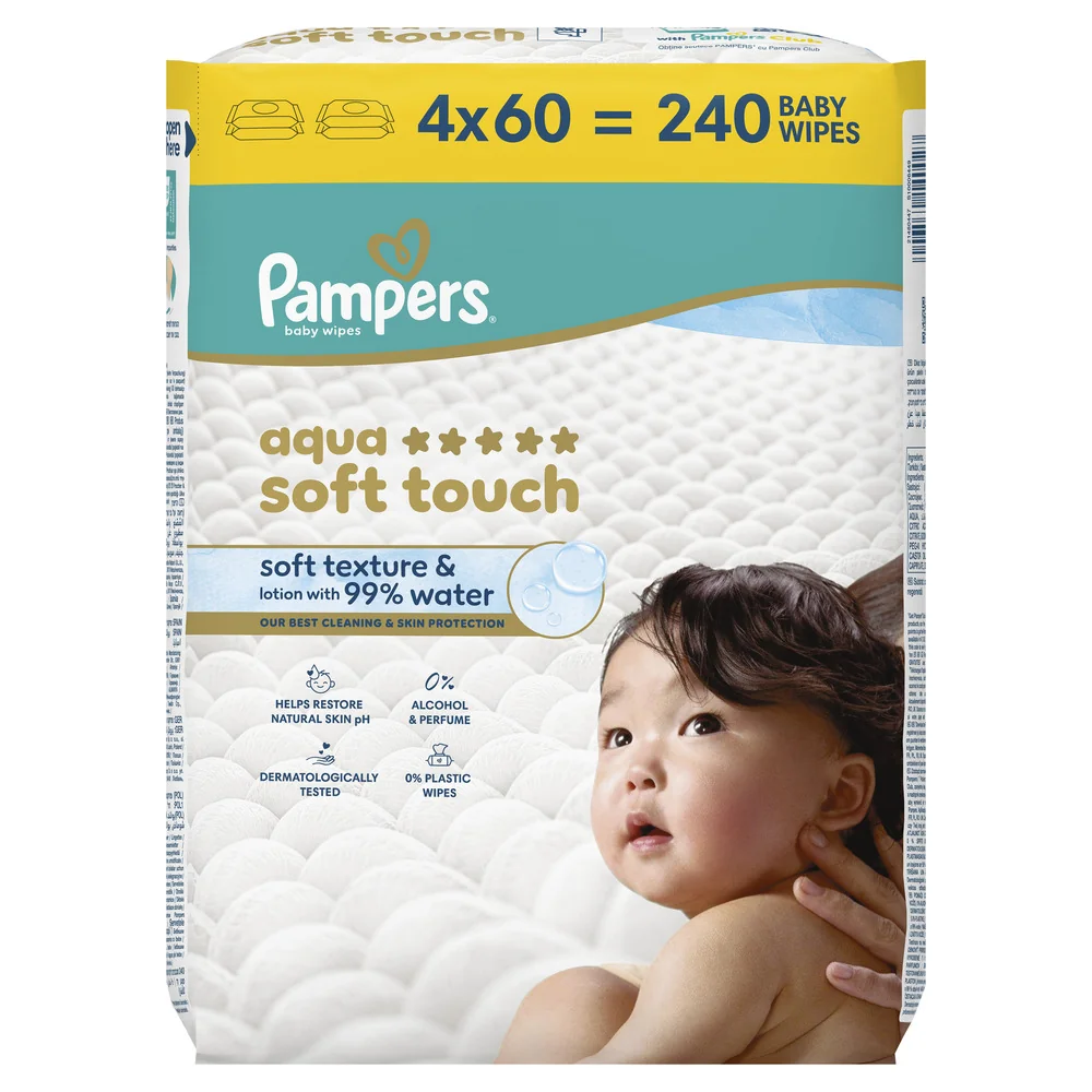 Pampers Aqua Soft Touch dětské čisticí ubrousky 4x60 ks