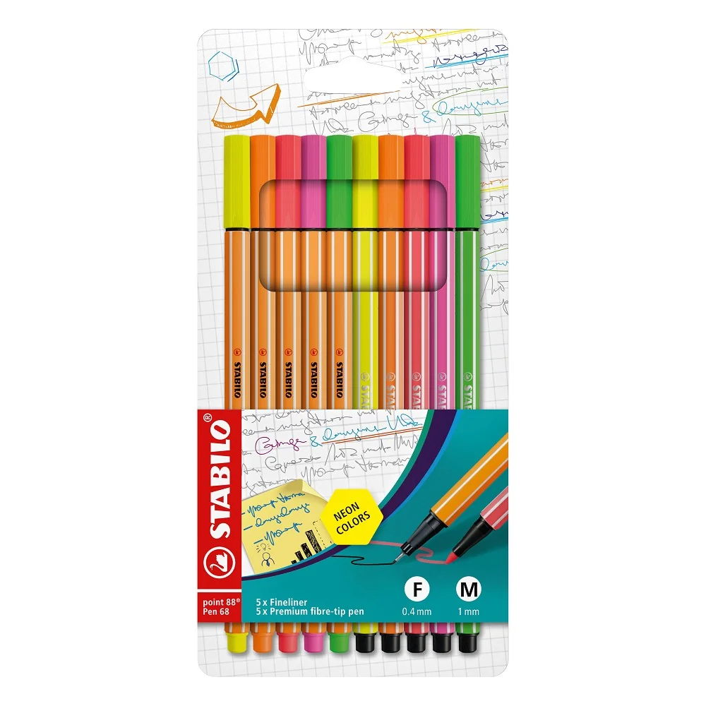 STABILO Point 88 & Pen 68 - 8868/10-1 - 10 ks sada - 10 neonových barev
