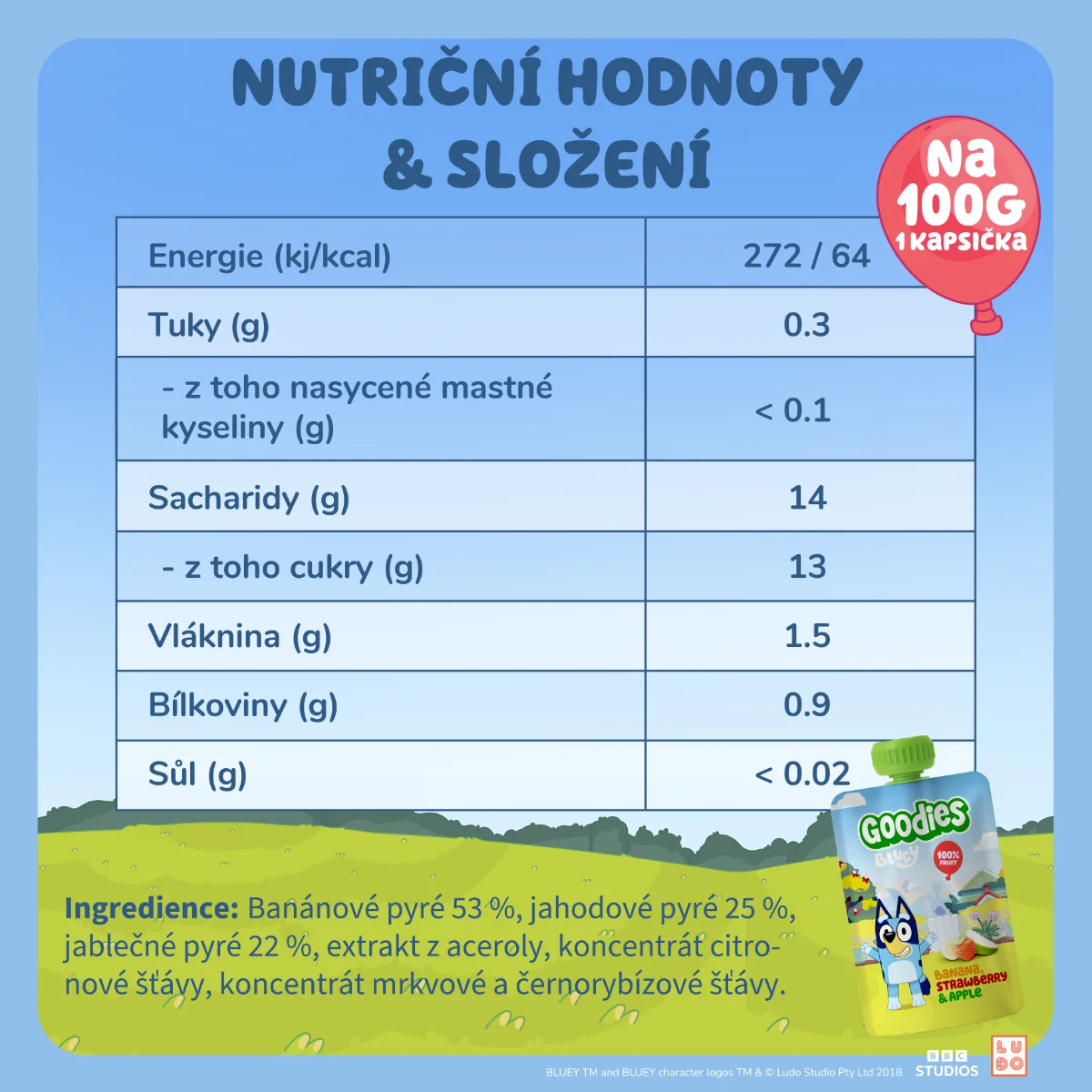 Goodies Bluey Banán, jahoda a jablko kapsička 100 g