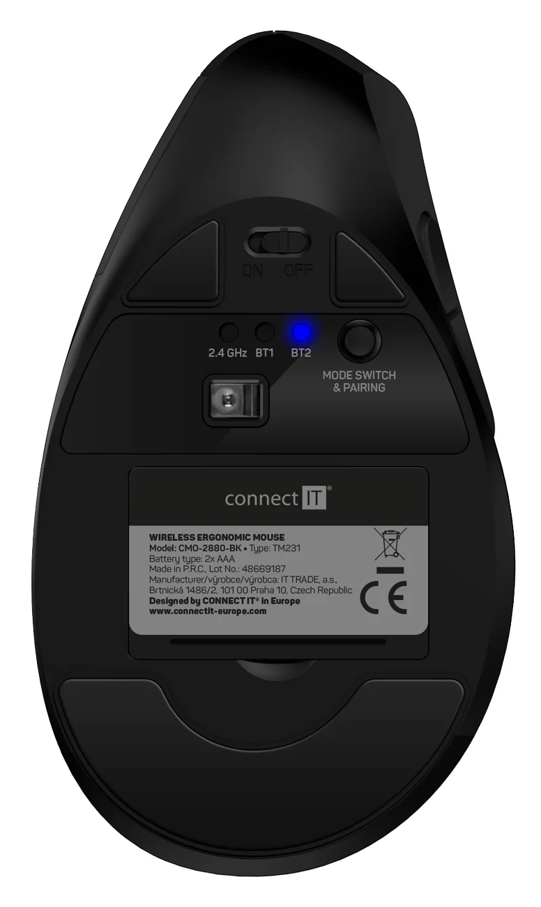 Connect IT For Health Ergonomická vertikální myš bezdrátová černá