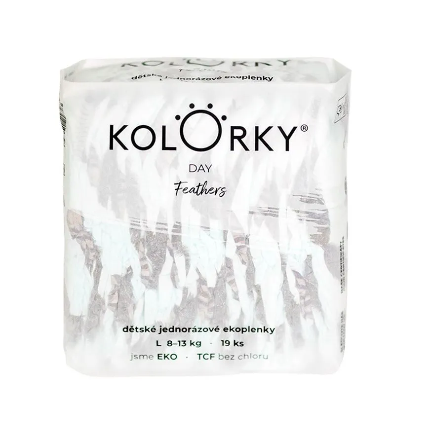 KOLORKY DAY Jednorázové eko plenky vel. L 8-13 kg 19 ks peří