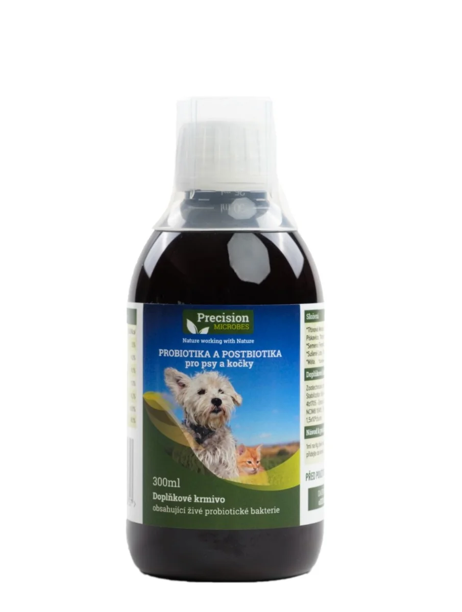 Precision Microbes Probiotika a postbiotika pro psy a kočky 300 ml