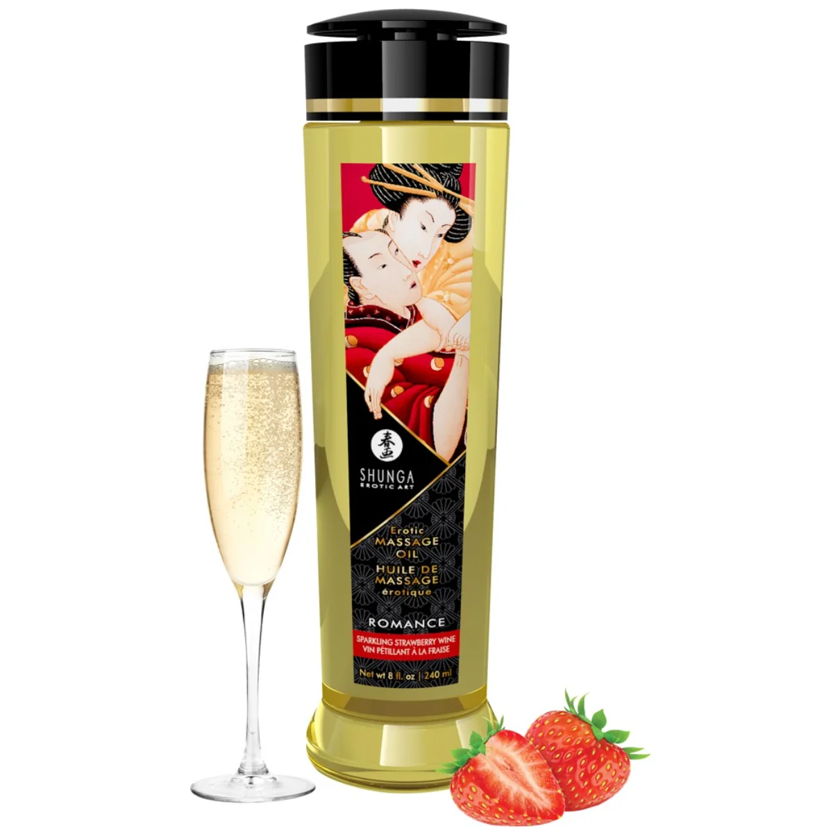 Shunga Erotic Massage Oil Romance, jahoda-šampaňské, 240 ml