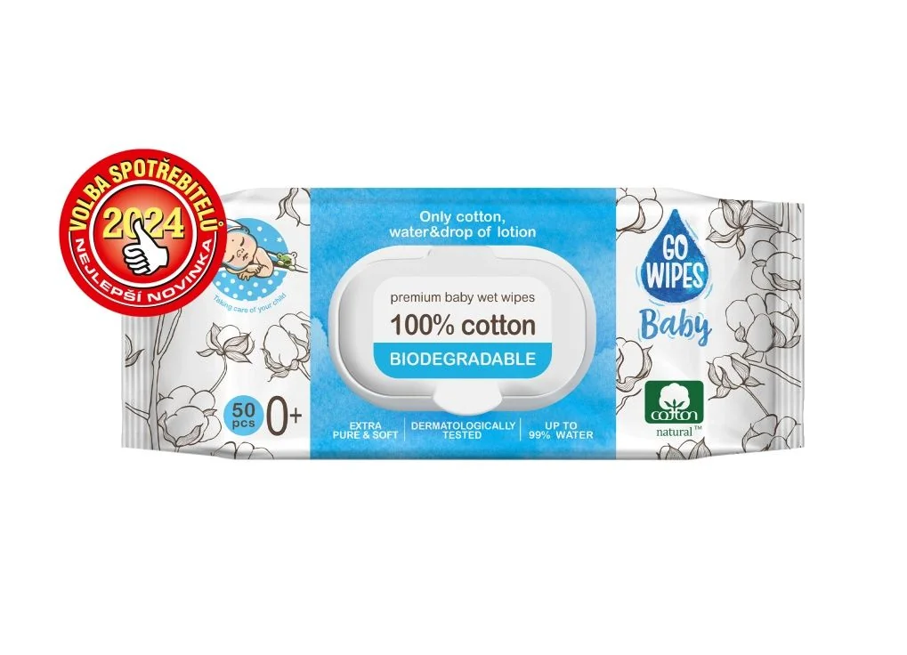GoWipes Dětské vlhčené ubrousky 99 % vody Plastic Free 50 ks