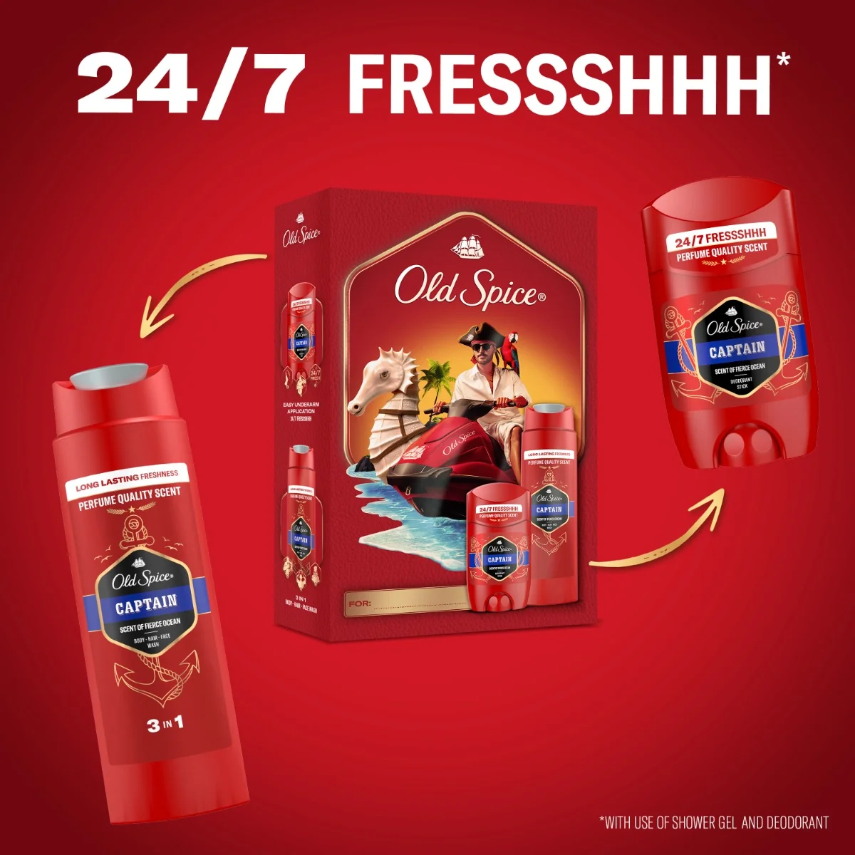 Old Spice Xmass sada Captain tuhý deodorant a sprchový gel 50 ml + 250 ml