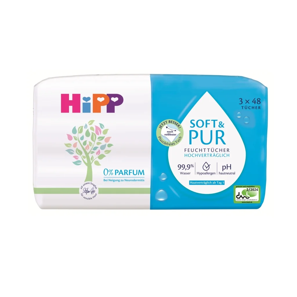 Hipp Babysanft Čisticí vlhčené ubrousky Soft & Pur 3x48 ks