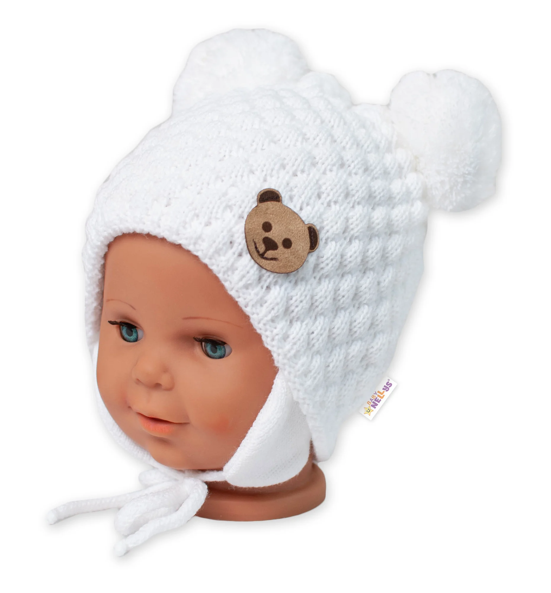 Baby Nellys Zimní pletená čepice Teddy Bear,smetanová