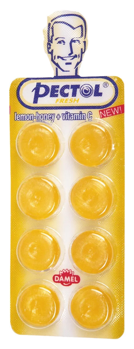PECTOL Dropsy s citronovou příchutí, medem a vitaminem C blistr 8 ks