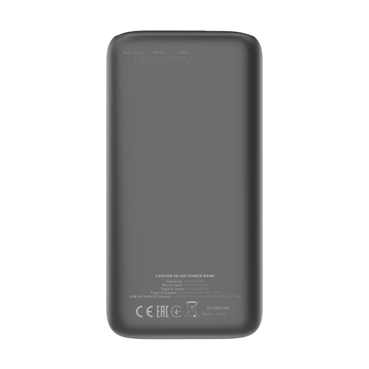 Canyon Power Bank PB-301, 30000mAh, černá