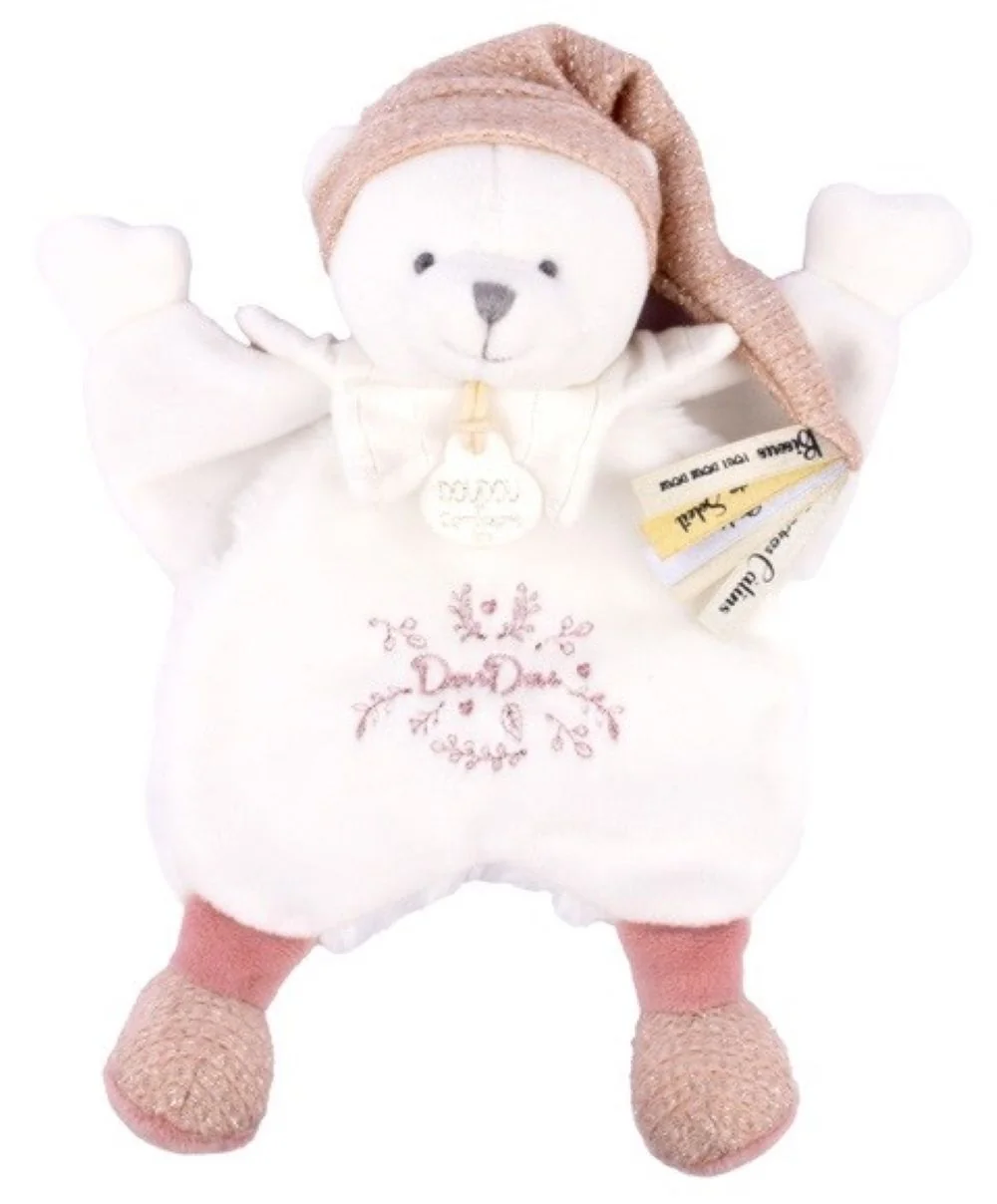 Doudou et Compagnie Paris Dárková sada Plyšový muchláček medvídek s čepičkou růžový 25 cm