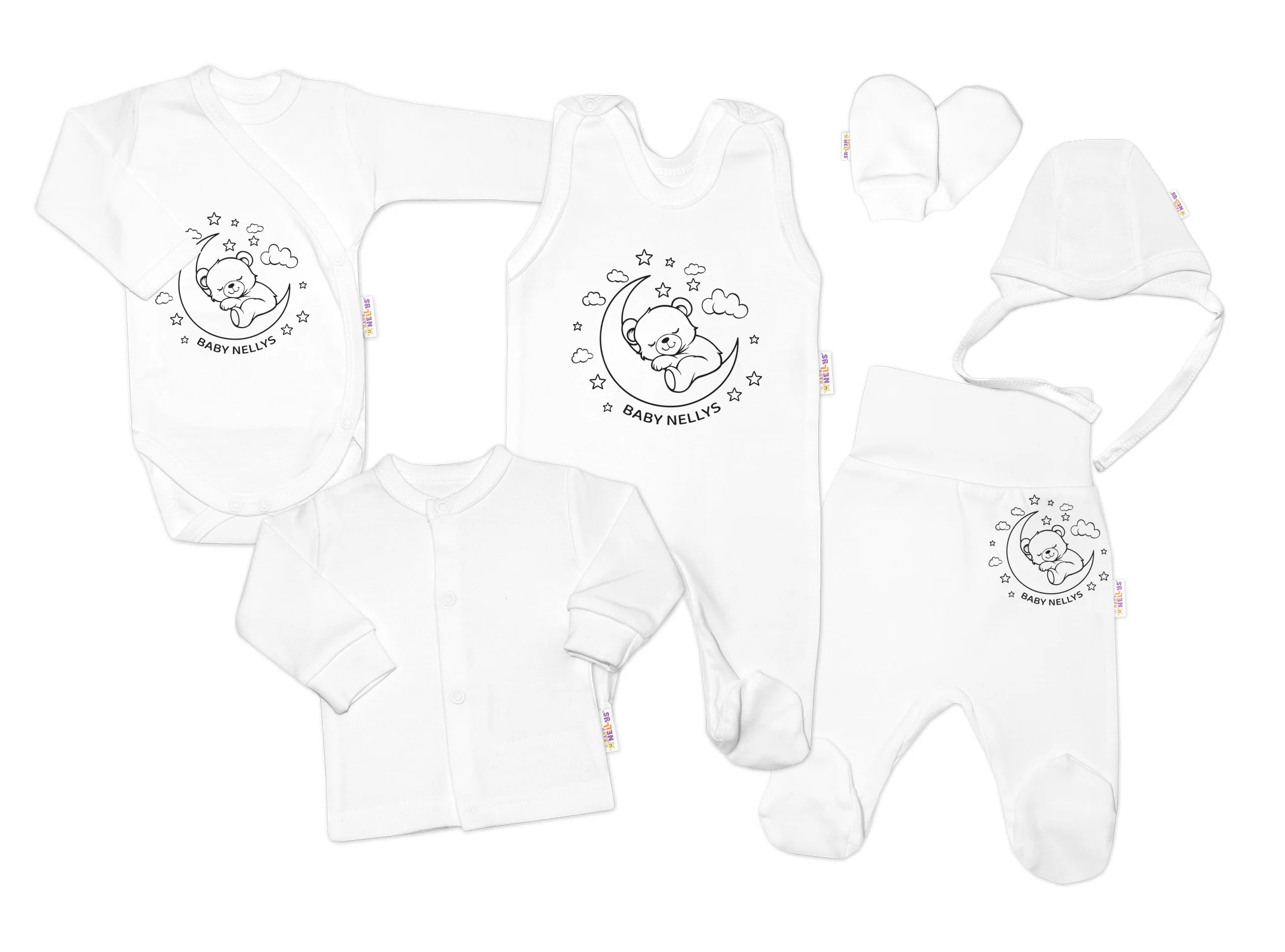 Baby Nellys Soupravička do porodnice 6D, Medvídek na měsíčku, vel. 62