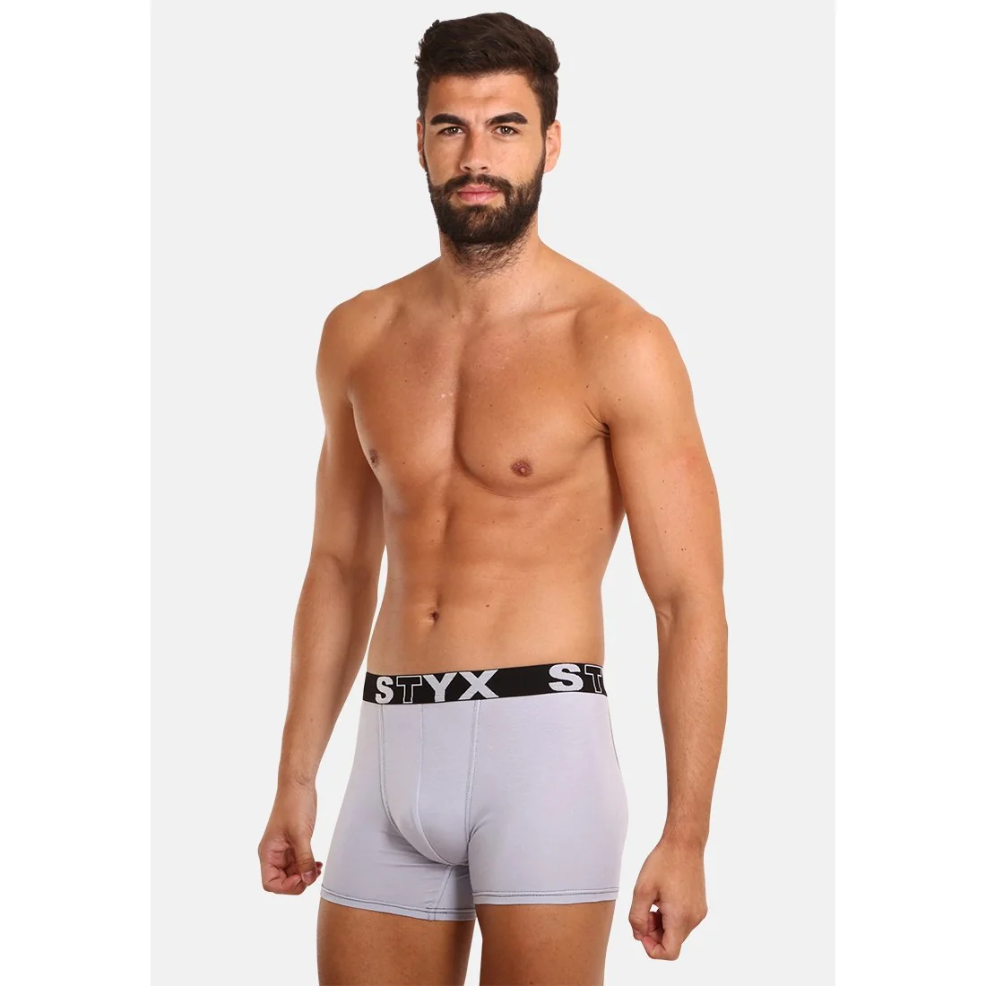 Styx Pánské boxerky long sportovní guma světle šedé (U1067) L