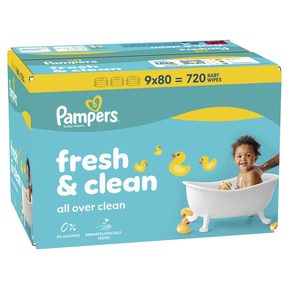 Pampers Fresh Clean dětské čisticí ubrousky 9x80 ks