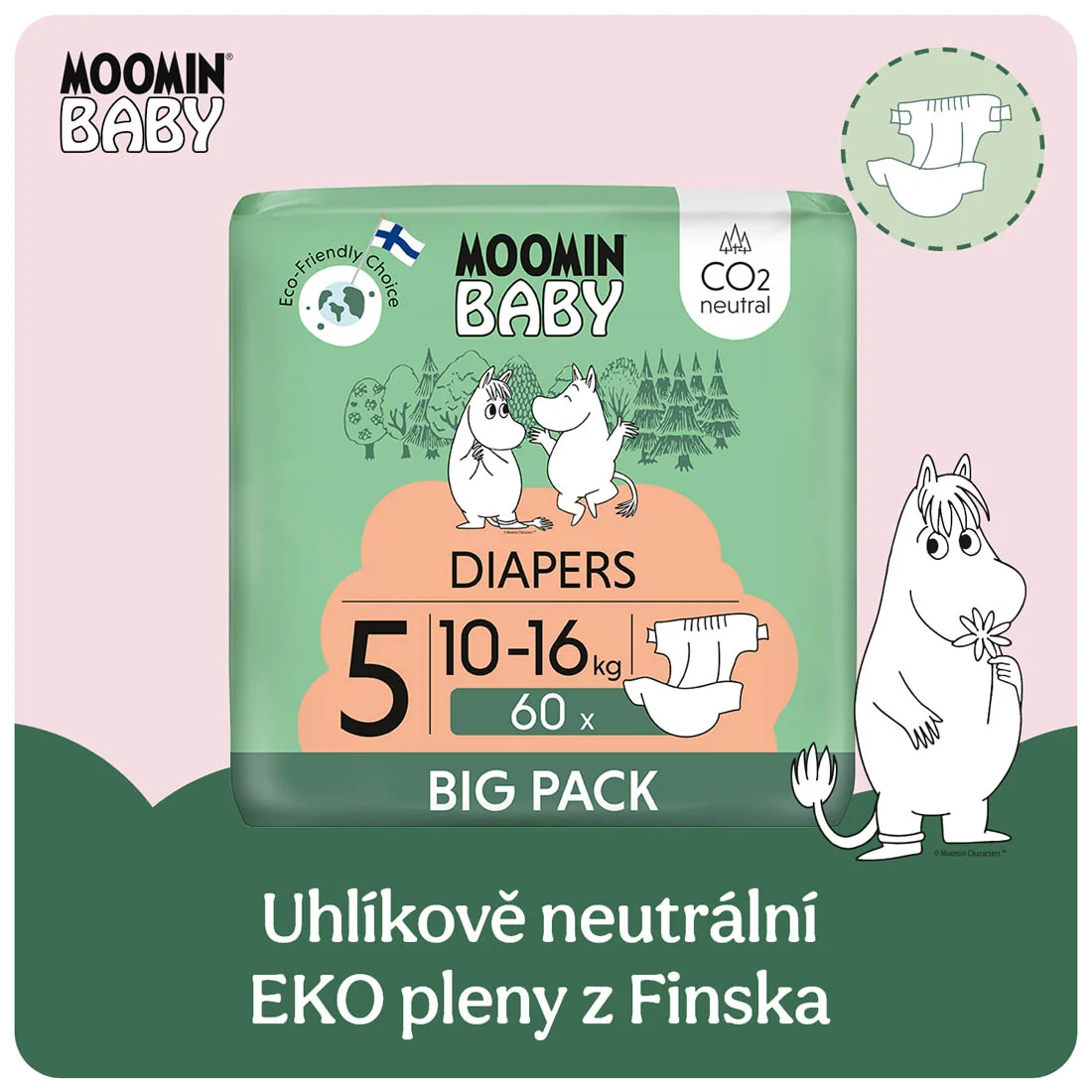 Moomin Baby 5 Maxi 10–16 kg eko pleny 60 ks