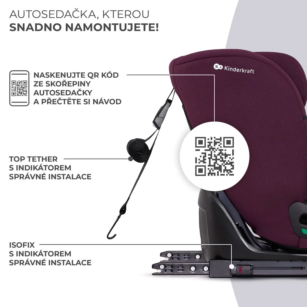 Kinderkraft Autosedačka Oneto3 i-Size 76-150cm + Isofix Cherry pearl