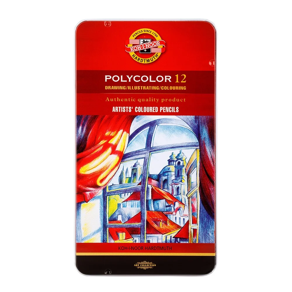 KOH-I-NOOR POLYCOLOR 3822/12 - umělecké pastelky v plechovém pouzdře - 12 ks