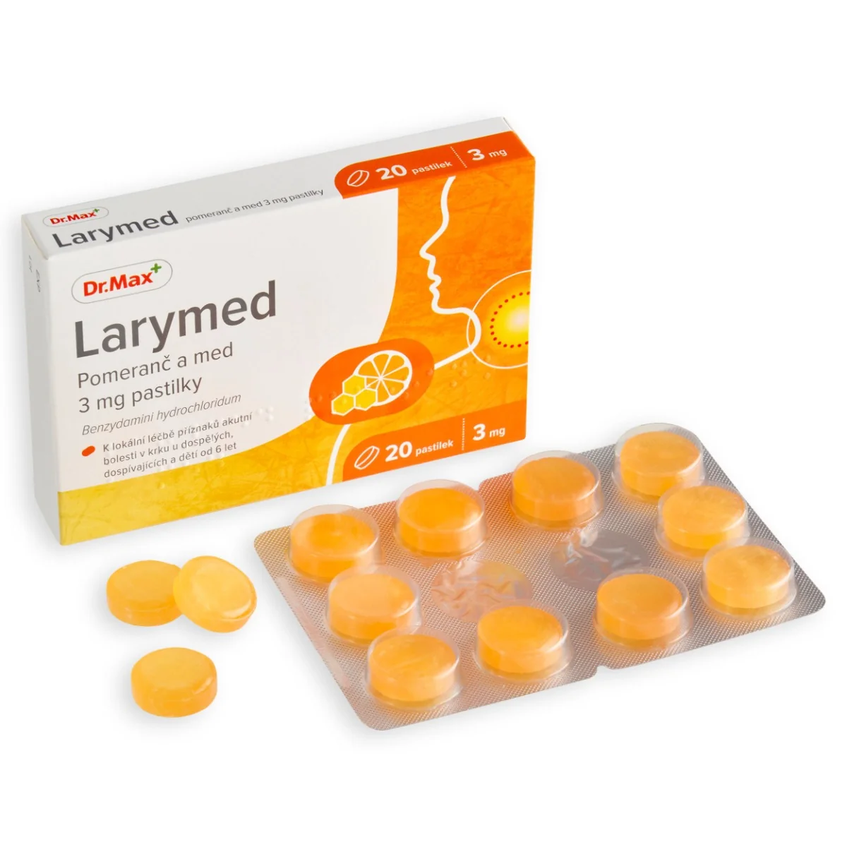 Dr. Max Larymed pomeranč a med 3 mg 20 pastilek