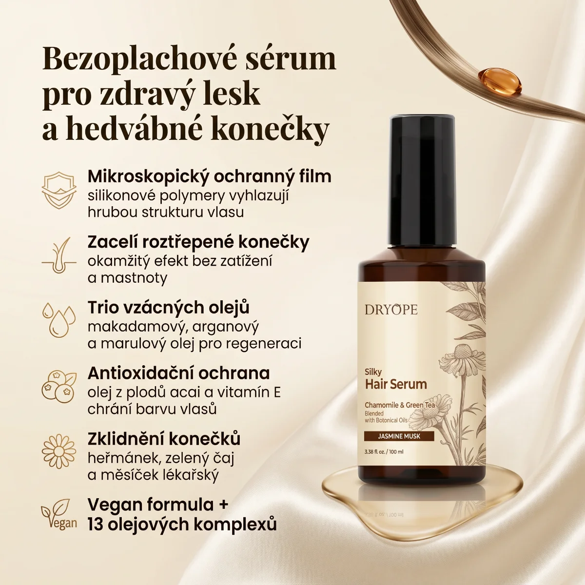 DRYOPE Jasmine Musk intenzivní vyživující sérum na vlasy 100 ml