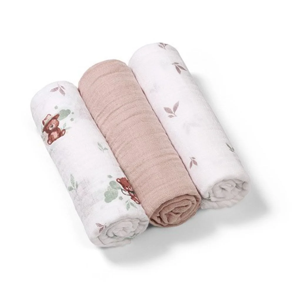 Babyono Mušelínové plenky, Super Soft béžové, 3 ks x 70x70cm, Medvídek II