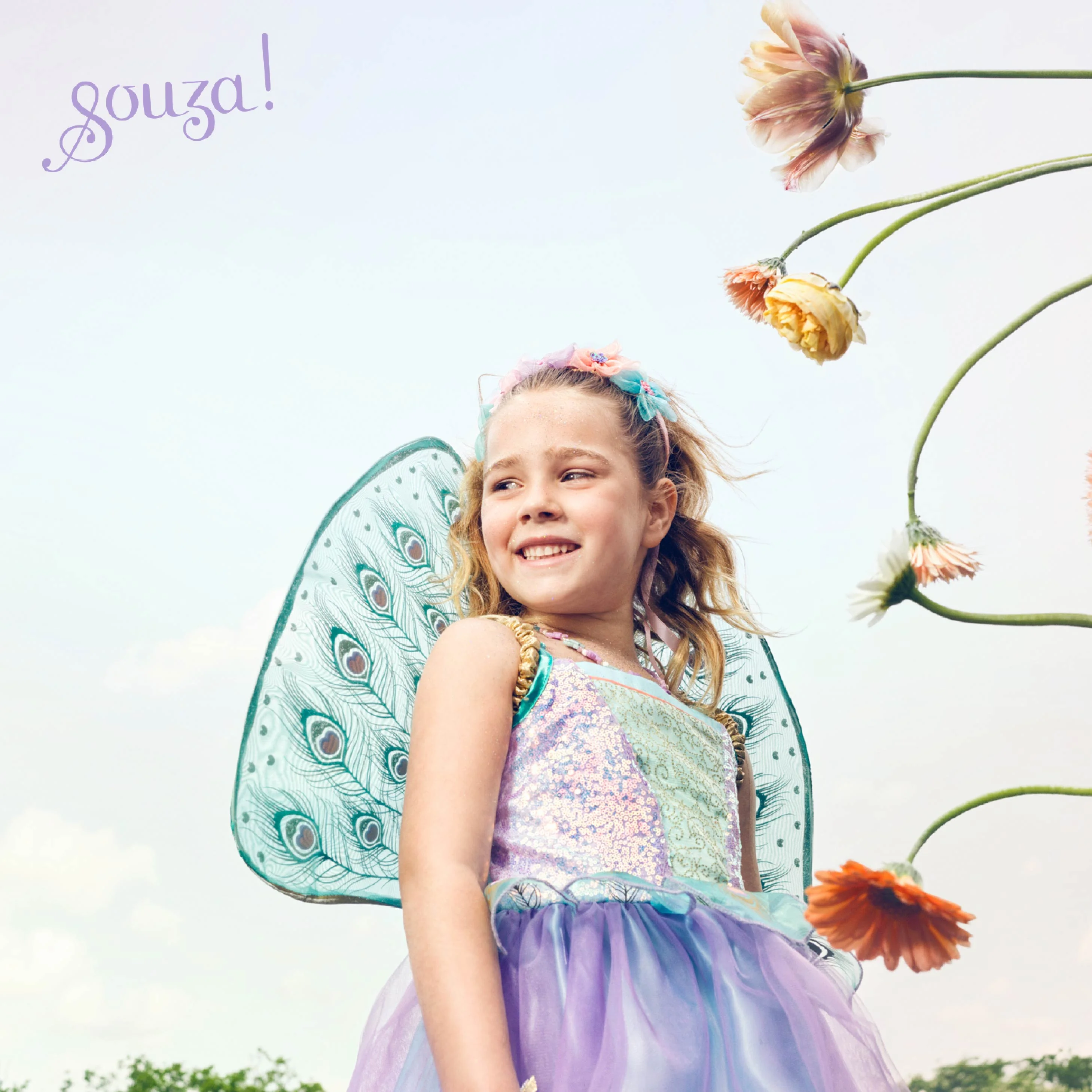 Souza! dětský kostým s pavími křídly - Víla Tamara - 3-4 roky, 98-104 cm