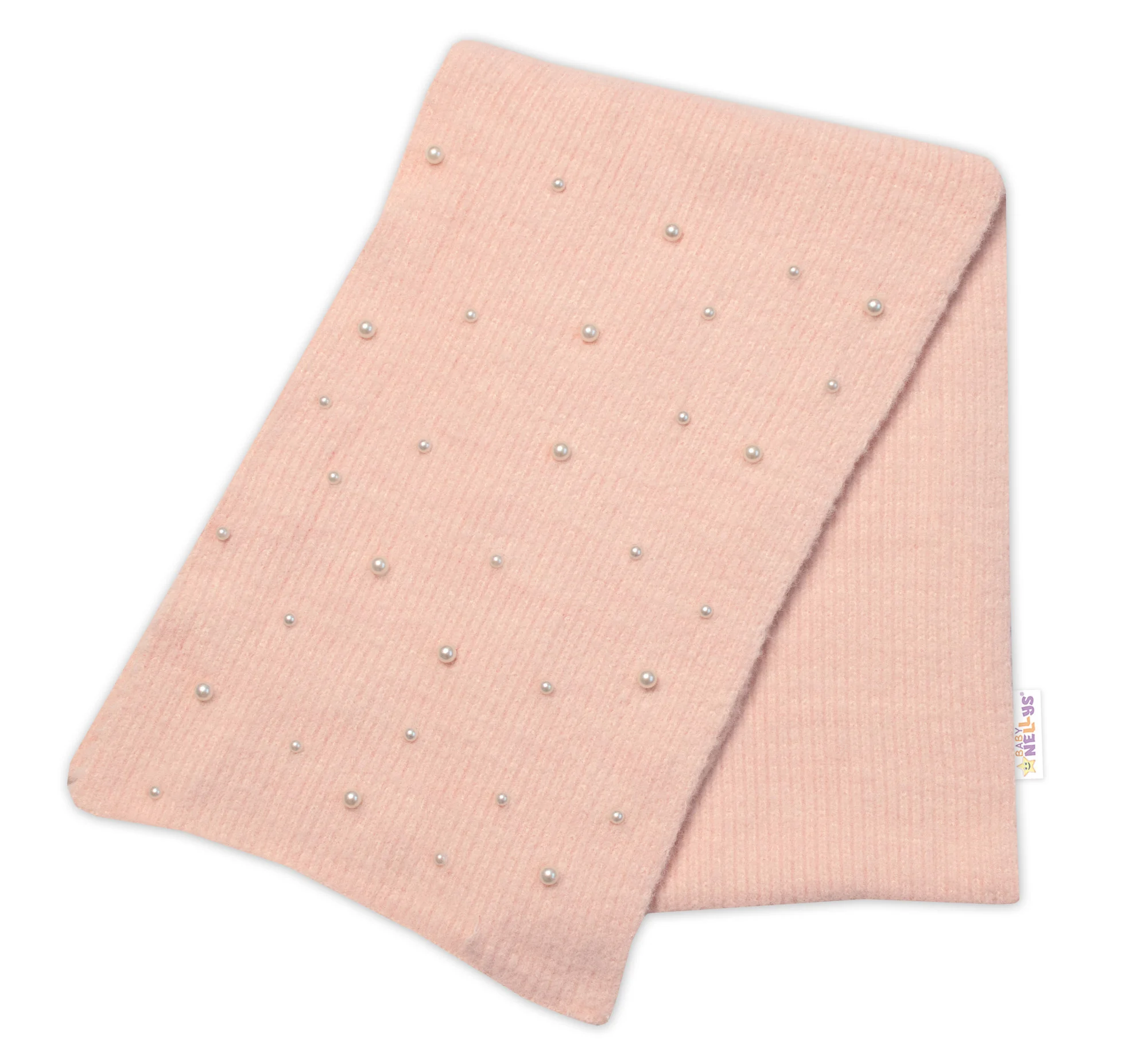 Baby Nellys Zimní čepice s bambulí + šál, Pearls - pudrová, 54/58