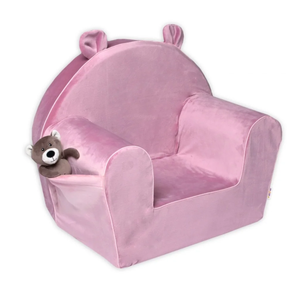 Baby Nellys Dětské křesílko Teddy Velvet s boční kapsou, starorůžová