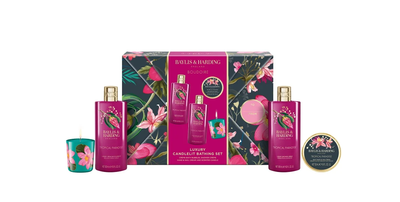 Baylis & Harding Boudoire Sada péče o tělo se svíčkou Tropical Paradise 4 ks