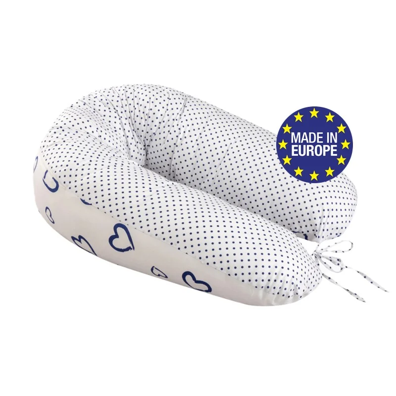 Bomimi ADOS kojící polštář 150x30, SRDÍČKA-puntíky modrá/bílá