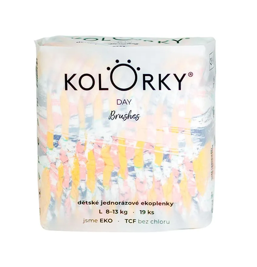 KOLORKY DAY Jednorázové eko plenky vel. L 8-13 kg 19 ks štětce