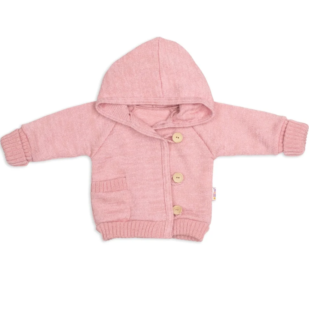 Baby Nellys Rostoucí pletený svetřík s kapucí, zapínání knoflíčky - pudrově růžový, v. 80/86