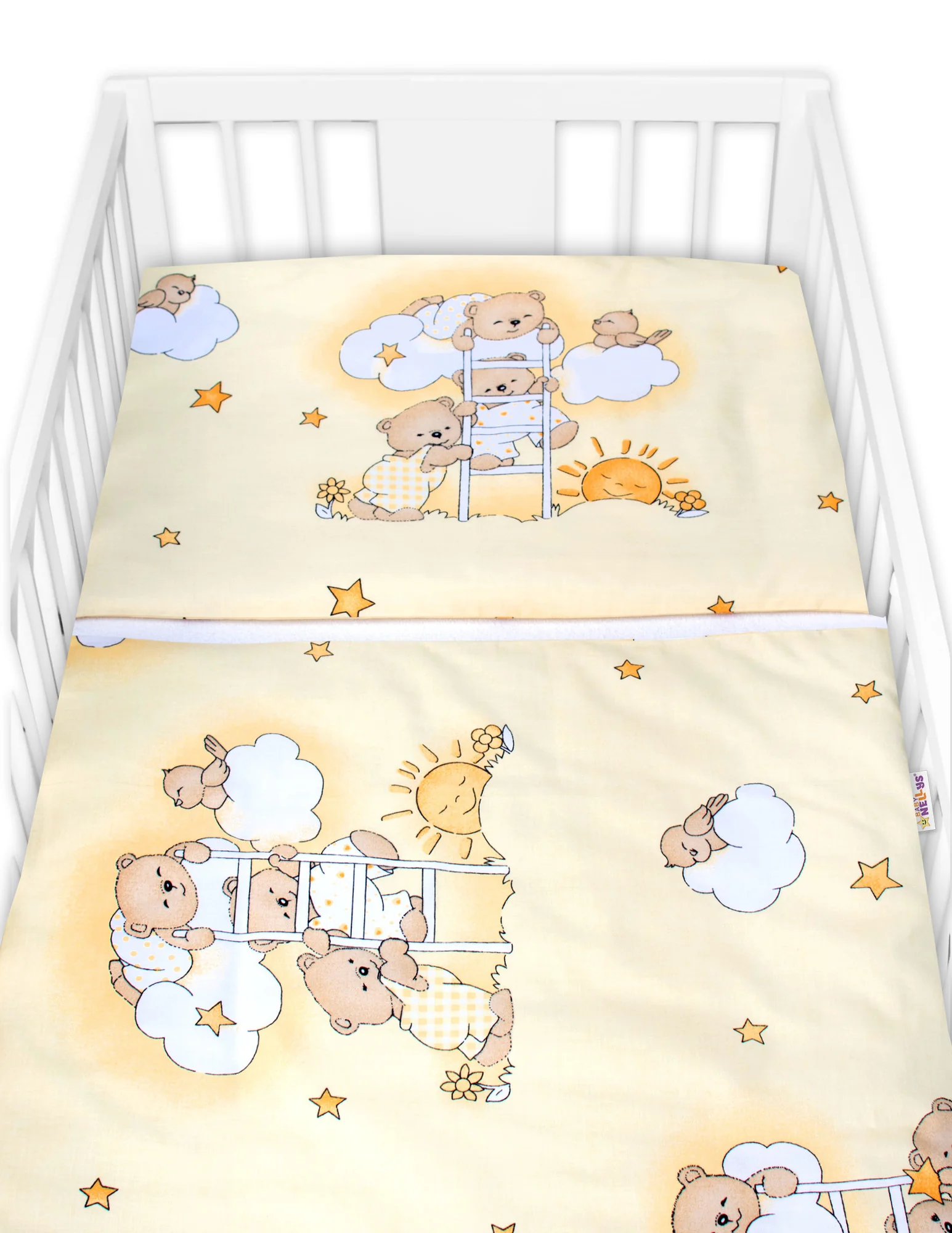 Baby Nellys Mantinel s povlečením Premium, 3D sada, Medvídek na žebříku, žlutý, 135x100cm